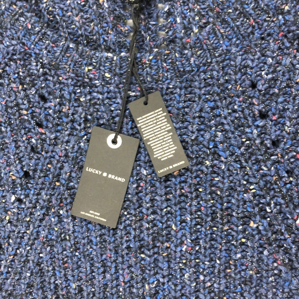 Lucky Brand Blue Space Dye Pointelle Knit Sweater Womens Medium Confetti Fleck - Picture 6 of 10